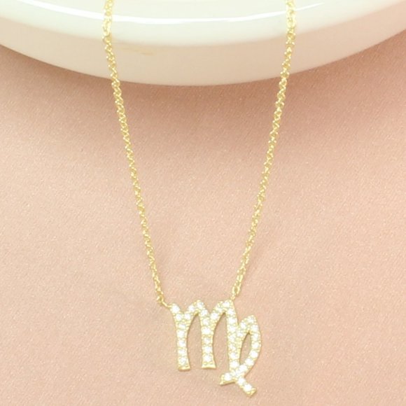 14k Gold Vermeil Virgo Zodiac CZ Necklace - Picture 3 of 7